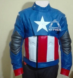 Captain America Avengers Endgame Men's Costume Blue Genuine Leather Biker Jacket - Picture 1 of 2