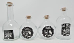 4 Decorative Halloween  Potion Bottles With Cork Stopper.