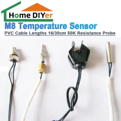 M8 Temperature Sensor - PVC Cable Lengths 16-30cm 50K Resistance Probe - Image 1 of 4