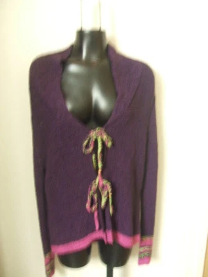 Michael Simon New York Cardigan Sweater Purple Tie Front Medium Open Weave M - Image 1 of 4