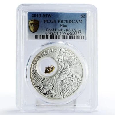 Niue 2 dollars Lucky Symbols Good Luck Koi Carps Fish PR70 PCGS silver coin 2013 - Image 1 of 4