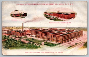 Postcard Akron OH Firestone Tire and Rubber Co Factories Stamped Deere & Mansur - Picture 1 of 2