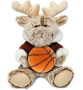 PLUSH BASKETBALL - SUPER SOFT PLUSH - SITTING MOOSE WITH BROWN HOODED SWEATER - Picture 1 of 6