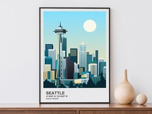 Seattle Art Print, Washington Travel Poster, Space Needle Wall Art - Bild 1 von 5