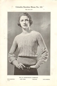 Columbia Bouclette Blouse Wm. H. Horstmann Company Vintage Knitting Pattern 319 - Picture 1 of 1