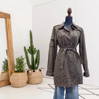 DA-NANG Surplus Women’s L Embroidered Eyelet Button Front Jacket Gray Taupe - Image 1 of 4