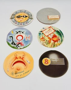 Grußkarten fliegende Untertasse Karten und Box 50er Jahre rund gestanzt französisch Falz 6 - Bild 1 von 18