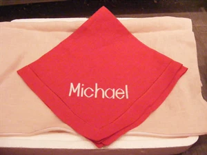 New Sferra Red Festival 20" x 20" Linen Napkin | Michael Embroidery Block  - Picture 1 of 2