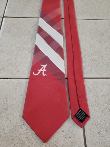 Alabama Crimson Red Tide White Men's Neck Tie Eagle Wings Striped Checkered NCAA Cover