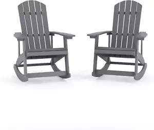 Savannah All Weather Adirondack Rocking Chairs, Polyresin Wood Adirondack Chair - Picture 1 of 12