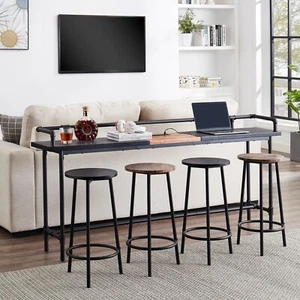 Console Table with Charging Station Sofa Entryway Long Side Storage Shelf Table - Picture 1 of 27