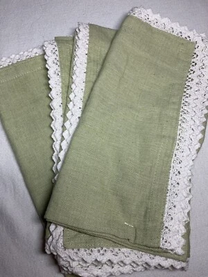 AVANTE NAPKINS TURQUOISE GREEN WHITE LACE (4) 19 X 19 100% COTTON  NIP - Image 1 of 2