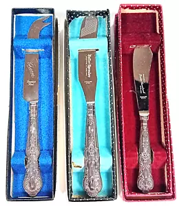 3 Boxed Vintage Sterling Silver Handled Knives, Cheese Knife, Butter Spreader - Picture 1 of 9