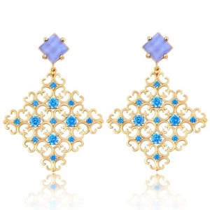 Gold Diamond-Shaped Earrings Gold Earrings Sparkling Diamond Earrings Openwork P - Picture 1 of 6