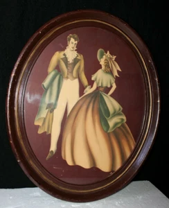Southern Belle & Gentleman Watercolor Print Oval Frame 1940's Signed by Turner - Picture 1 of 11