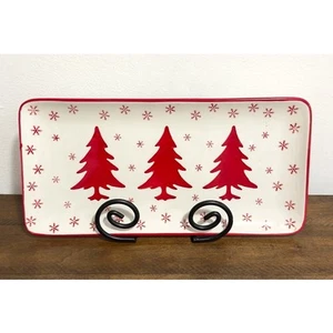 New: Euro Ceramica - Winterfest, Red & White, Hand Painted Serving Platter - Picture 1 of 5