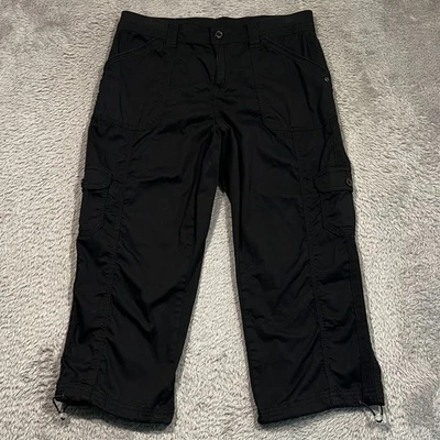 Pantalones capri cargo Style & Co para mujer 10 bolsillos negros con cordón al tobillo Foto 1 de 4
