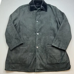 Kiton Black Brushed Leather Nubuck Fur Lined Shearling Coat EU 58 US 48 XXL READ - Picture 1 of 24