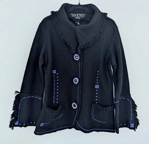 Cárdigan Suéter Diseño Islandés Negro Bordado 100% Lana Talla M - Imagen 1 de 8