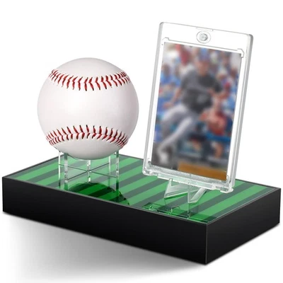 Acrylic Baseball and Card Display Case, Base Ball Holder, Green Lawn Base and... - Image 1 of 4