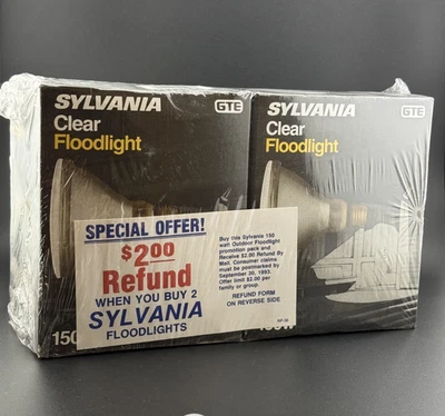 2X Lâmpadas de inundação transparentes Sylvania 150W GTE NOS seladas ao ar livre vintage fabricadas nos EUA GTE - Imagem 1 de 4