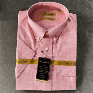 Camisa Roundtree & Yorke Etiqueta Dorada Roja Cuadros Manga Corta Abotonada Sin Planchar L - Imagen 1 de 12