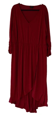 Lane Bryant Red Faux Wrap Dress Size 22/24 High Low Long Sleeve (29) - Image 1 of 4