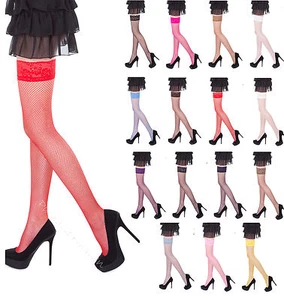 Sexy Ladies Fishnet Hold Up Stockings With Lace Top - 15 Various Colours - Picture 1 of 13