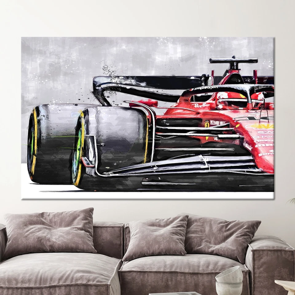 Formula 1 Wall Art, F1 Wall Decor, Racing Car Art, Red Wall Art, Man Cave Wall - Image 1 of 4