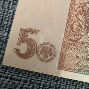 Serie Z WWII WW2 Memorabilia 1942 5 Mark Banknote German Currency Germany - Picture 1 of 5