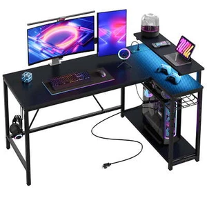 ESCRITORIO PARA COMPUTADORA GAMING 52" con Luces LED en Forma de L con Toma de corriente y Soporte para monitor - Imagen 1 de 14