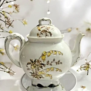 Limoge Tespot White with Gold Flowers Stamped Limoges France 9 Inches - Picture 1 of 16