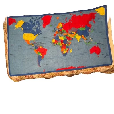 Tapiz vintage 1998 mapa mundial tela tradiciones panel colgante pared edredón patrón Foto 1 de 4