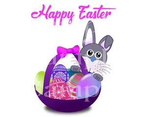 Happy Easter Bunny Basket ~ Edible 2D Fondant Cake Cupcake Topper ~ D24544 * - Picture 1 of 1