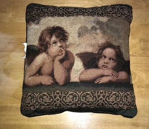Vintage 1990er Raphael geflügelte Cherubs Engel Wandteppich Überwurf Kissen - Bild 1 von 14