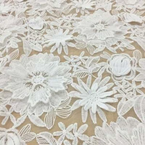 Off White Lace Organza Fabric Embroidery 3D Floral Flower Applique Fabric 1 Yard - Picture 1 of 6