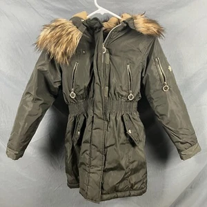 DKNY Girls 10/12 Medium Winter Parka Jacket Green Coat Hooded (has Defects) - Picture 1 of 17