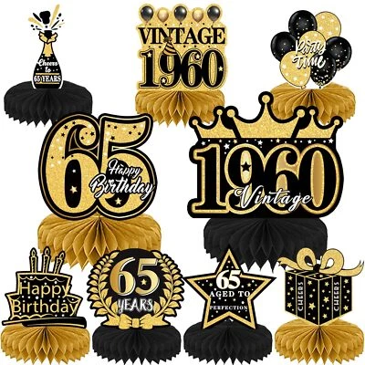65th Birthday Decorations for Men - 9PCS Vintage 65th Birthday Honeycomb Cent... - Изображение 1 из 4