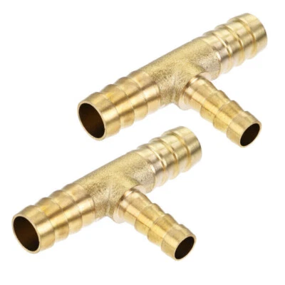 2Pcs Reducing Barb Hose Fitting Tee T Shape Connector Brass 3/8" x 3/8" x 1/4" - Image 1 of 4