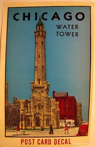 Calcomanía de color tobogán acuático tarjeta postal vintage original Chicago Water Tower años 40’s - Imagen 1 de 3
