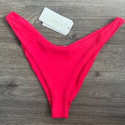 L*SPACE Cabana Bitsy Bikini Bottom Medium Cherry Red Cheeky High Leg Seamless - Image 1 of 4