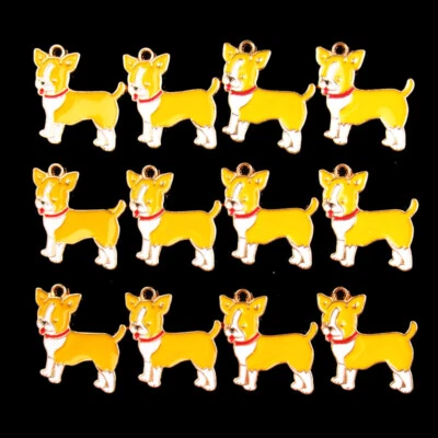 12Pcs 23x22x2mm Yellow White Tibetan Gold Enamel Dog Pendant Bead 3700PJ - Image 1 of 4