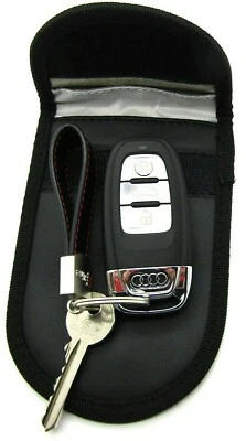 Estuche bloqueador de señal de llave de coche Faraday Jaula Bolsa Llavero Sin llave RFID Negro Clip de cinturón