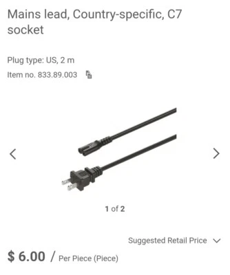 Hafele Mains Lead C7 Socket 833.89.003 - Image 1 of 2