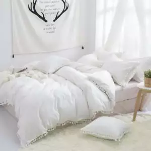 Tassel White Washed Cotton Quilt Duvet Cover Set - DOUBLE QUEEN KING Super King - Picture 1 of 4