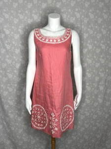 BELLA TU Pink Linen Embroidered Resort Wear Tunic Dress Women's 6 - Picture 1 of 4