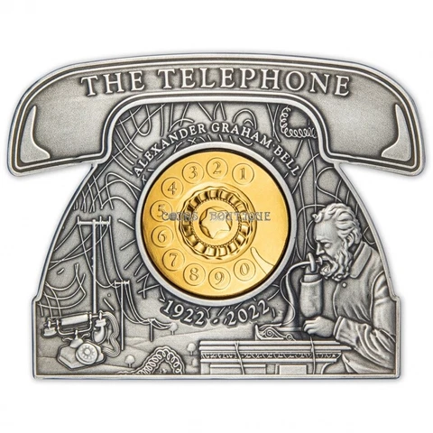 Alexander Bel the telephone 3 oz 24K gilded silver coin antiqued Barbados 2022 Cover