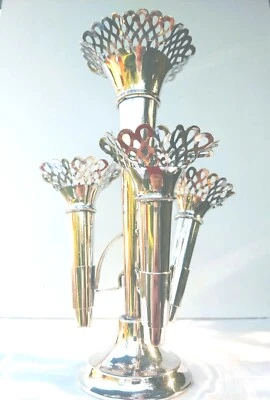 Raro Impresionante Elegante Original Art Deco Inglés Plato de Plata Epergne Completo Foto 1 de 4