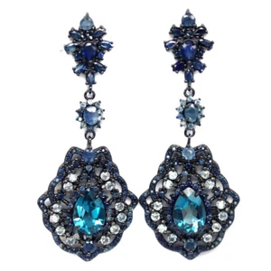 925 Silver 7 x 10 MM. London Blue Topaz, blue Sapphire Black Friday Cat Earrings - Picture 1 of 4