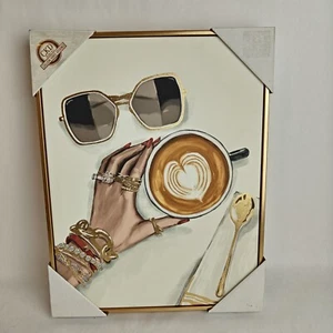 Colleen Karis Designs High Fashion Coffee  Glasses Rings Canvas Office Wall Art - Picture 1 of 6